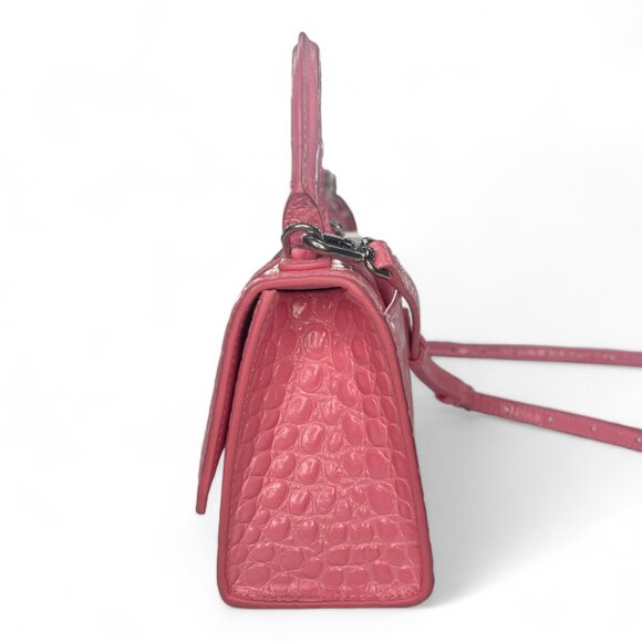 BALENCIAGA Hourglass Top Handle Mini Bag Crocodile Embossed Leather XS Pink Tote - Picture 6 of 12